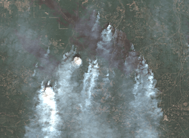 Alberta wildfire from 2023 seen from a Sentinel-2 image in natural color.