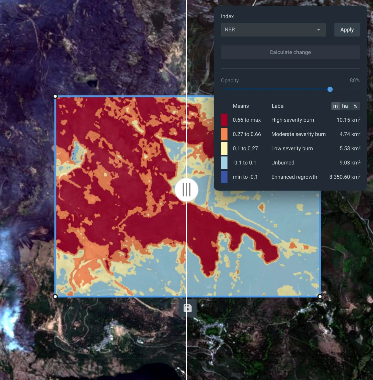 applying change detection to satellite images of forest fires