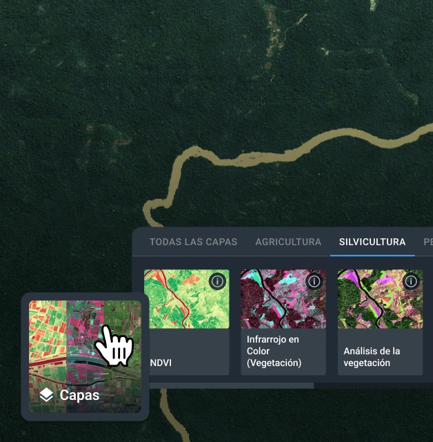 seleccionando un índice para aplicarlo en una imagen satelital de una zona forestal