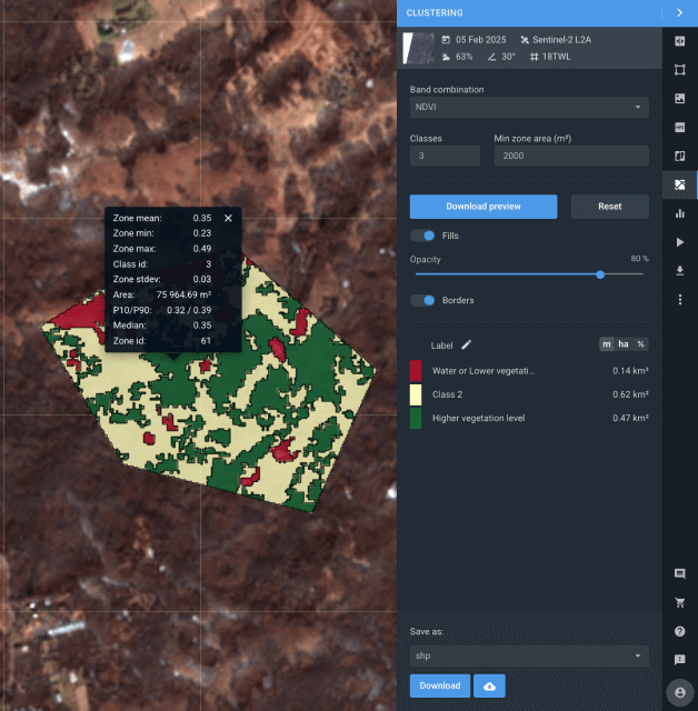 satellite imagery of a forest devided into zones