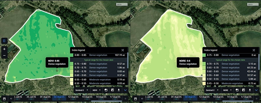 NDVI NDRE split view
