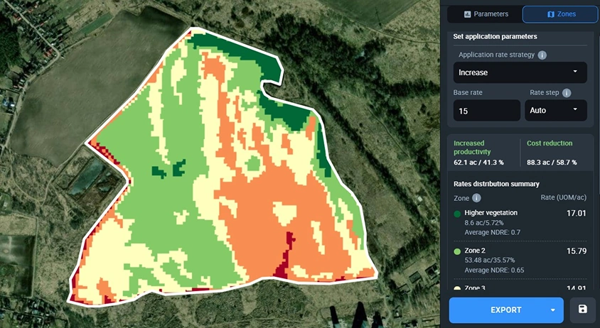 NDRE-based VRA map on EOSDA Crop Monitoring