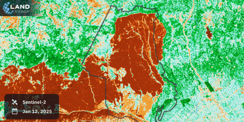 Palisades fire satellite map with NBR applied
