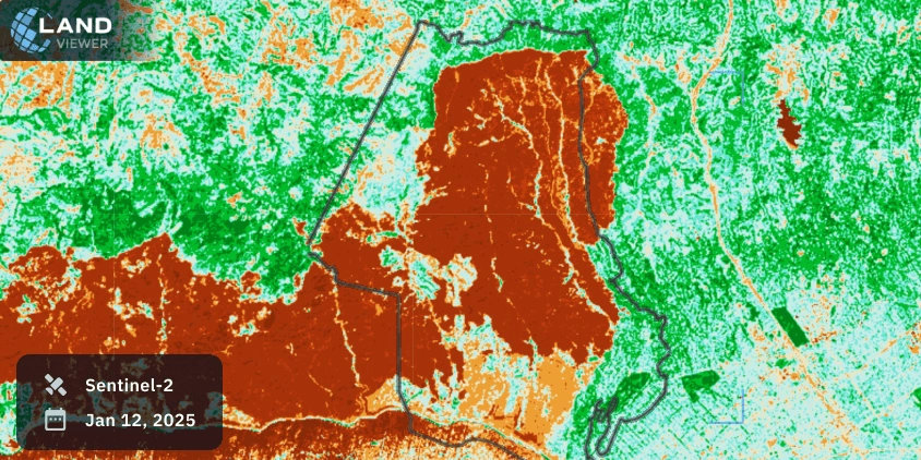 Palisades fire satellite map with NBR applied