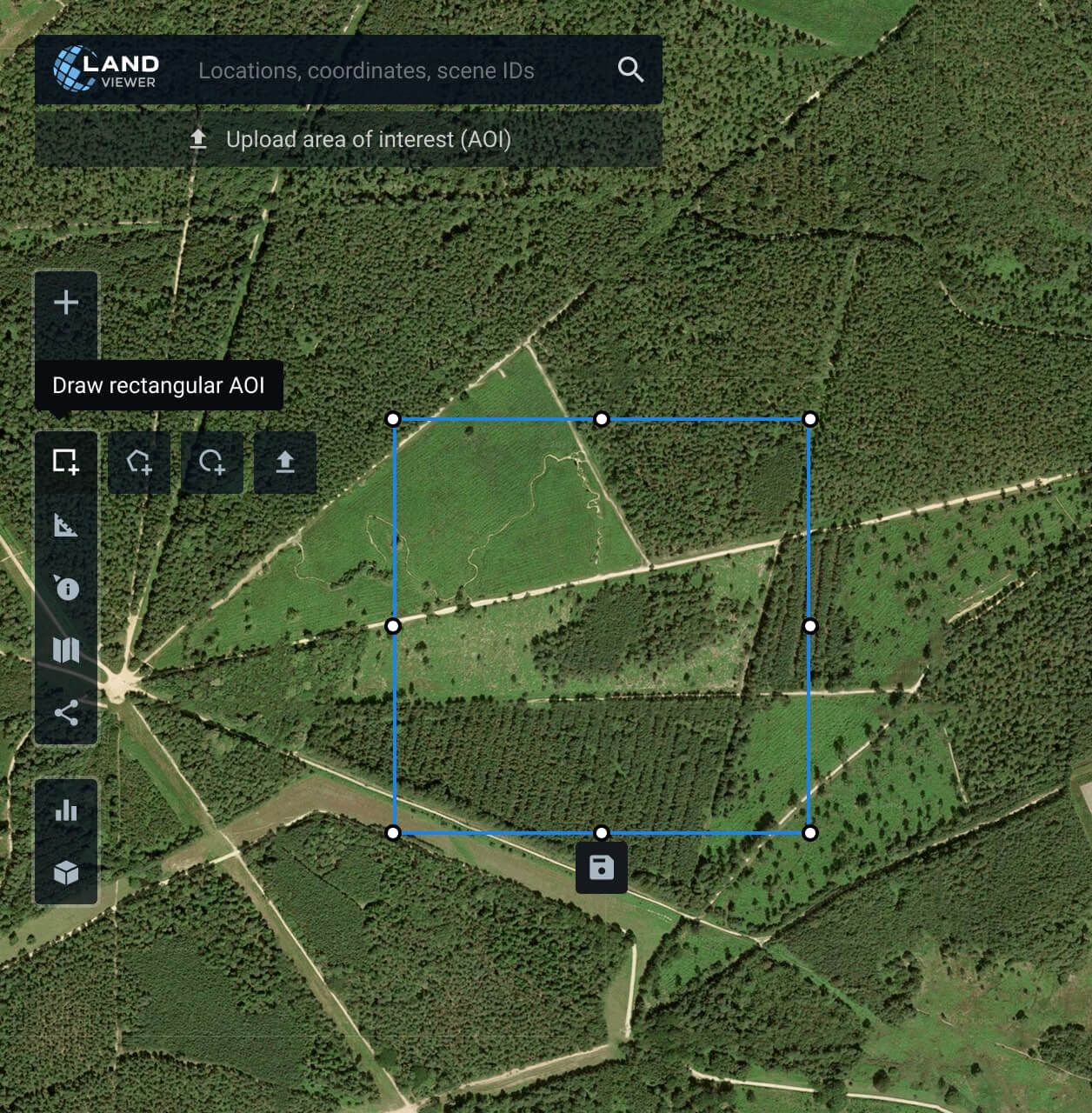 setting the AOI on a map for early wildfire detection