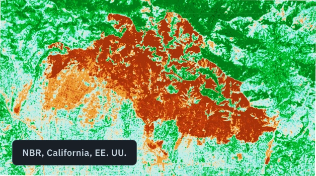 incendios forestales en California vistos mediante monitoreo satelital con el índice NBR