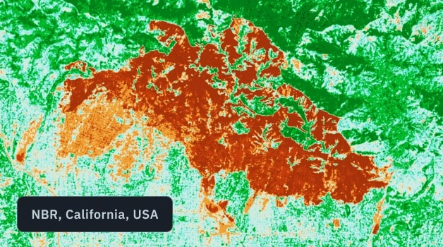 California wildfire satellite view with NBR