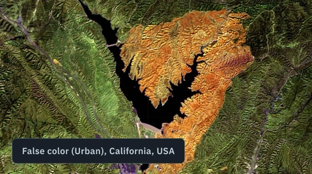 satellite wildfire monitoring in California with false-color imagery