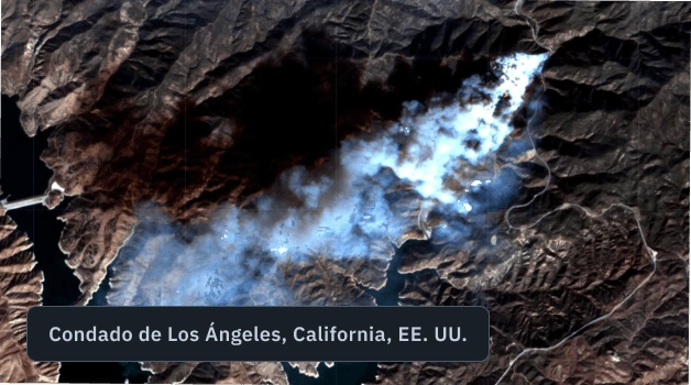 fuego visto desde el espacio, condado de Los Ángeles