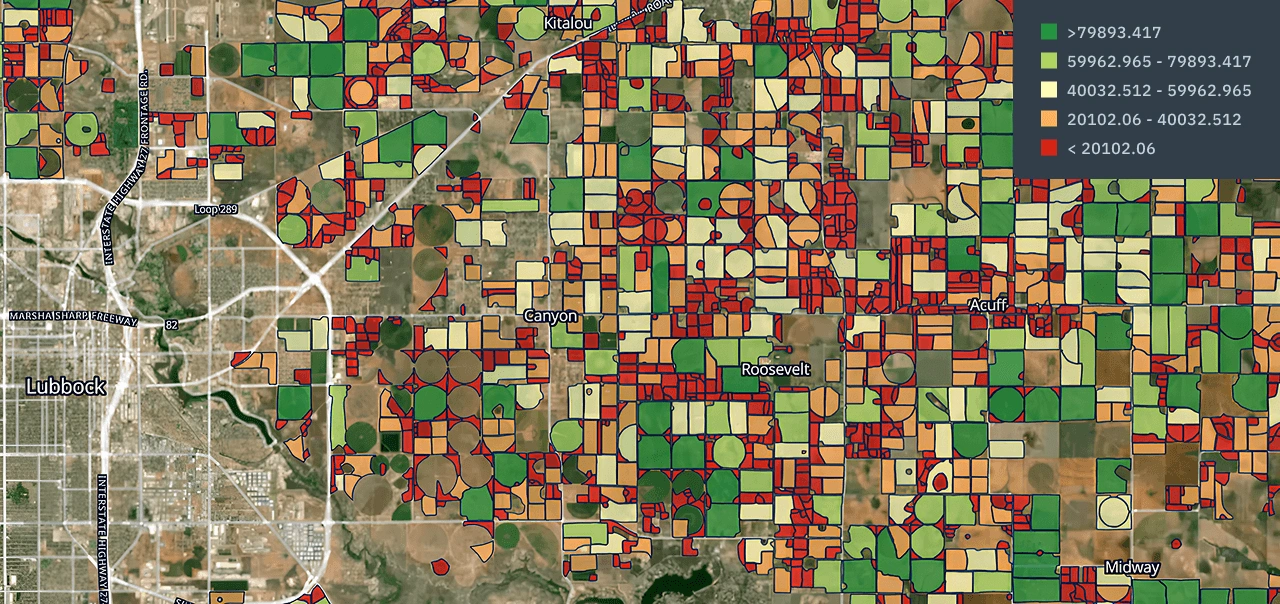 Yield prediction and per cotton field production estimation, US, Lubbock county, 2024