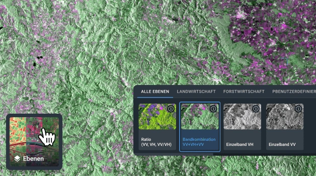 Sentinel-1 Bildbetrachter und Analyse mit verschiedenen Bandkombinationen