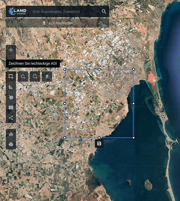 Zeichnen eines AOI (Interessengebiet) auf der Satellitenkarte