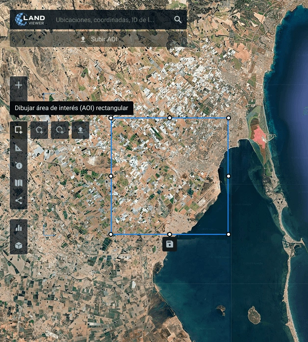 dibujo del AOI en un mapa satelital