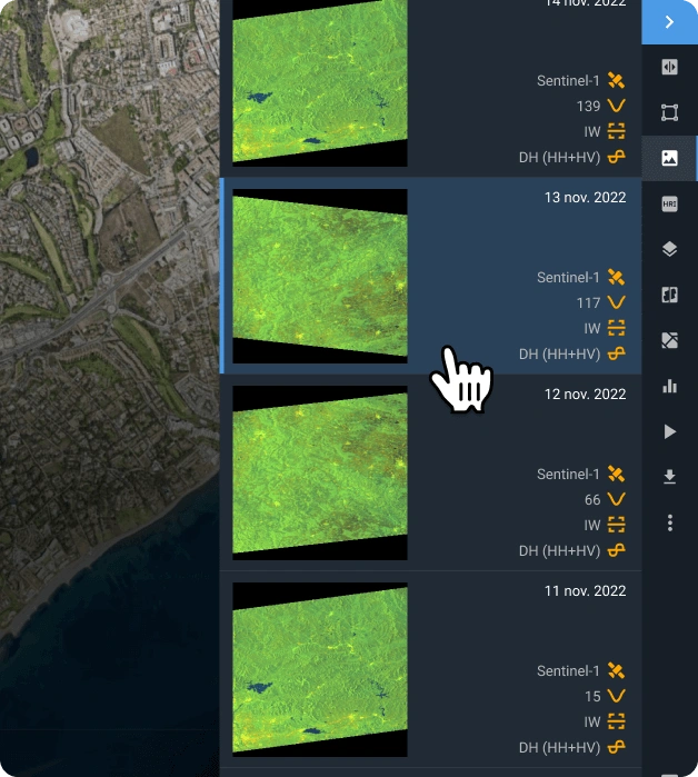 elección de los datos de Sentinel-1 más relevantes para análisis o descarga