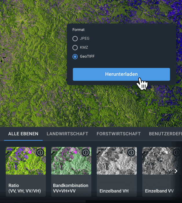 Sentinel-1 Daten im gewünschten Format herunterladen