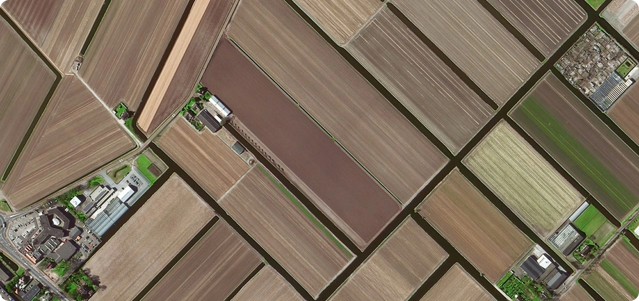 Detailed view of fields with high resolution satellite imagery