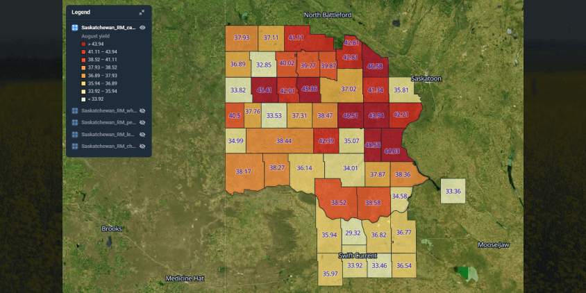 canola yield prediction, August 2025