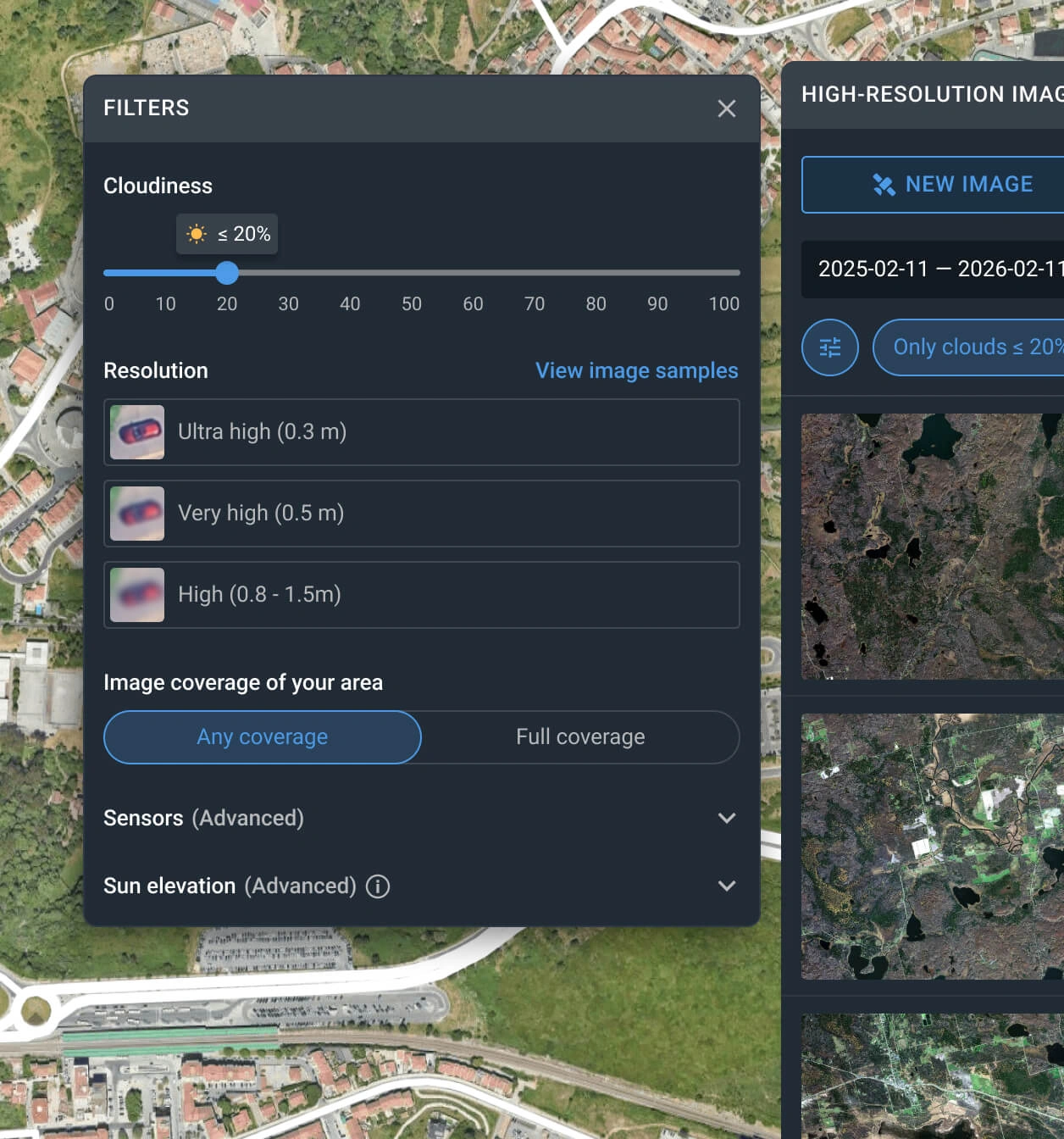 filtering out the available superview neo-1 data by satellite sensor