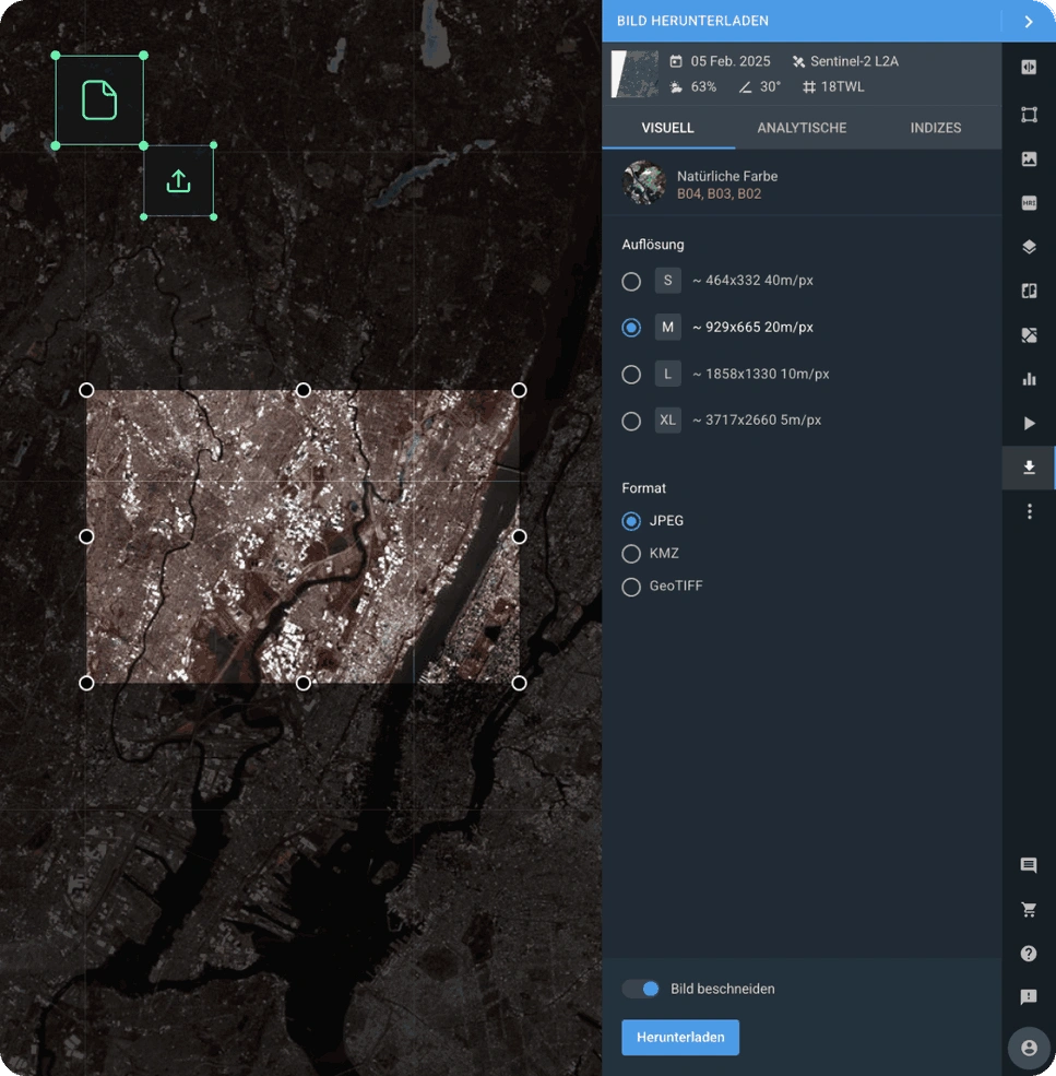 download Live-Satellitenbilder im GeoTIFF-, KMZ- oder JPEG-Format
