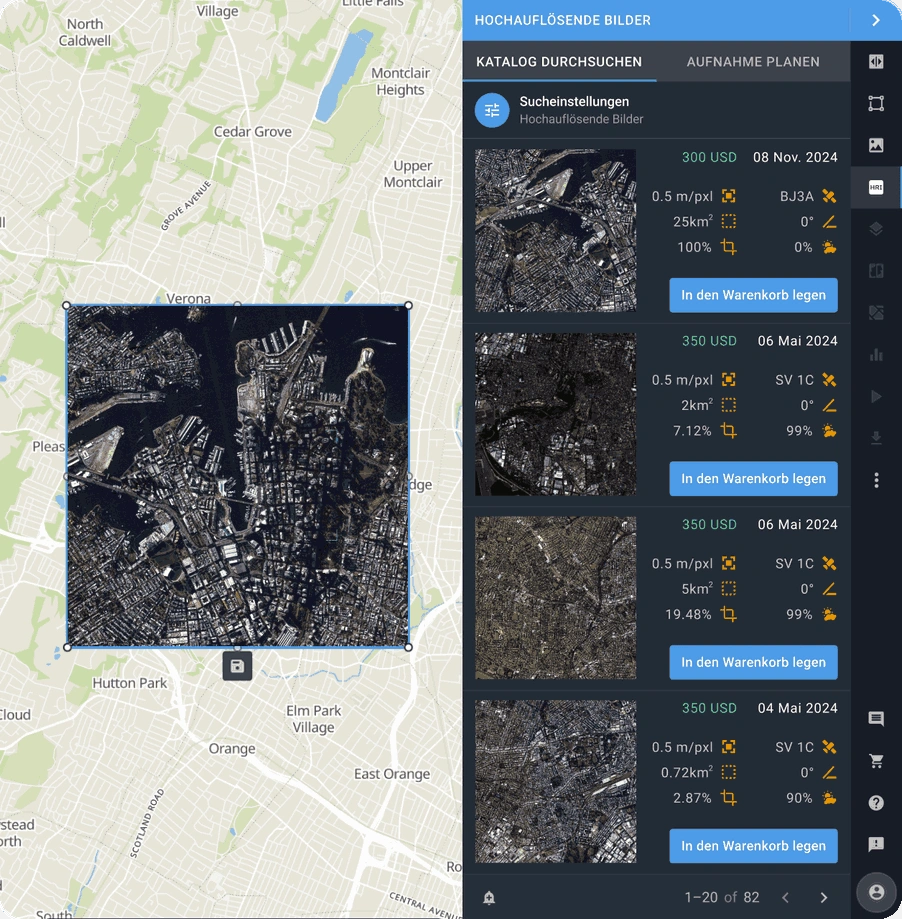Katalog hochauflösender Bilder in LandViewer