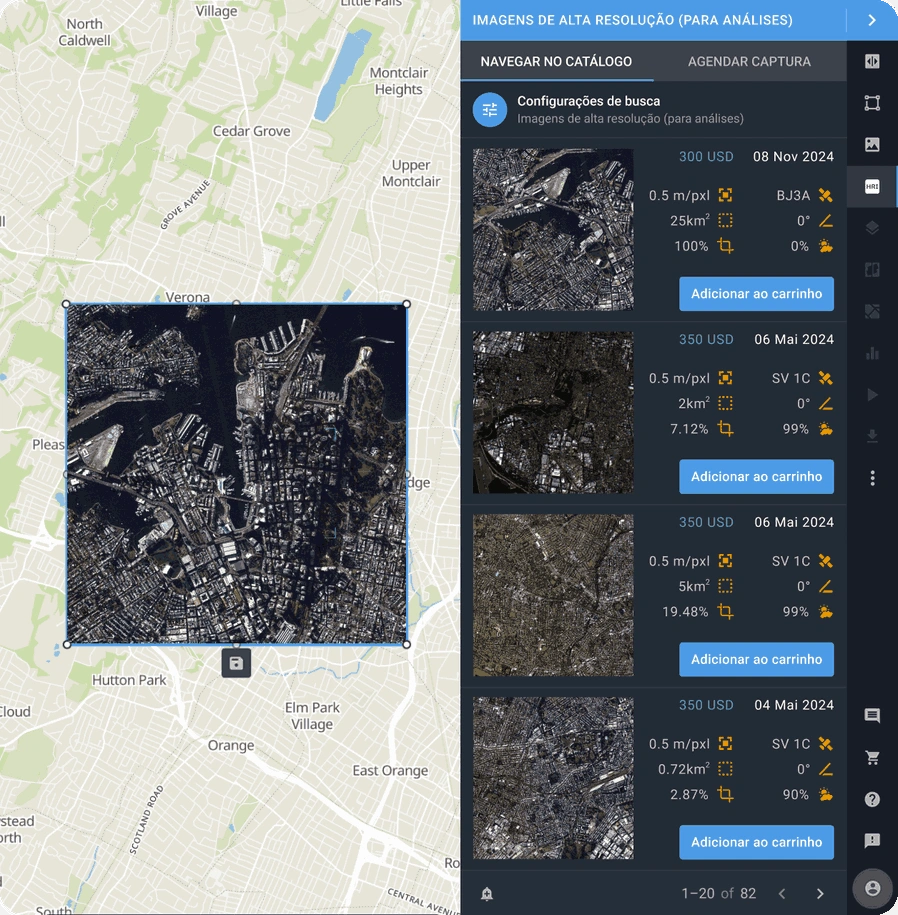 catálogo de imagens de alta resolução no LandViewer