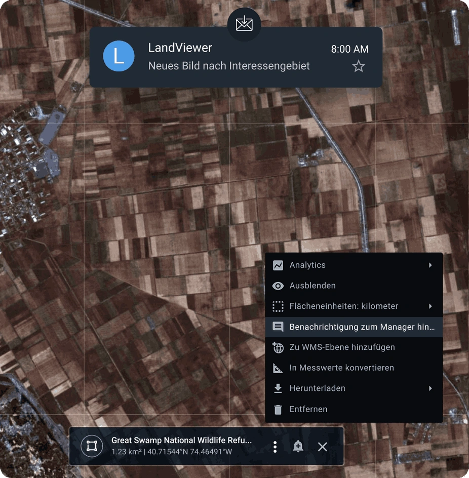 einrichtung von Live-Benachrichtigungen, wenn ein neues Bild Ihres AOI verfügbar ist
