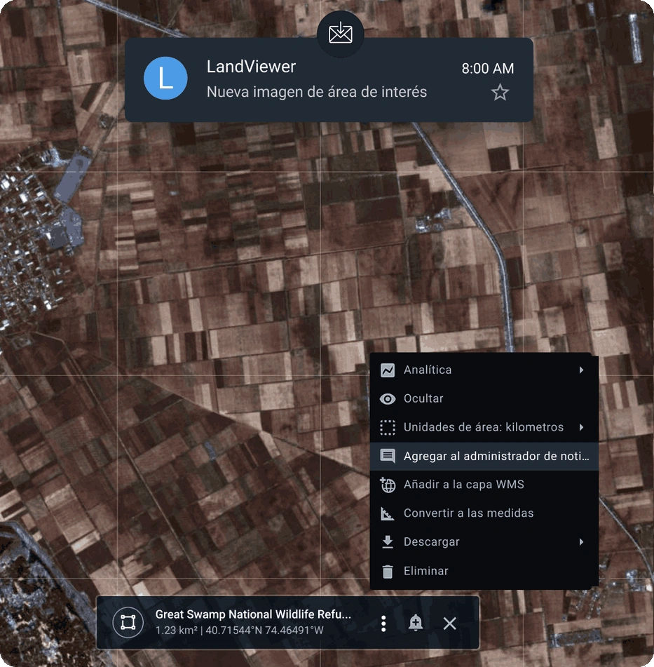 configure las notificaciones para ser avisado cuando esté disponible una nueva imagen de su AOI