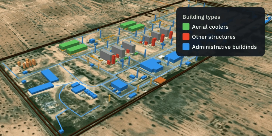 vista satelital de los sistemas de transporte y almacenamiento de combustible