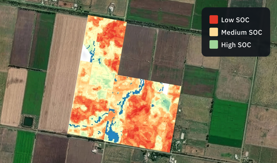 satellite map showing soil organic carbon level predictions