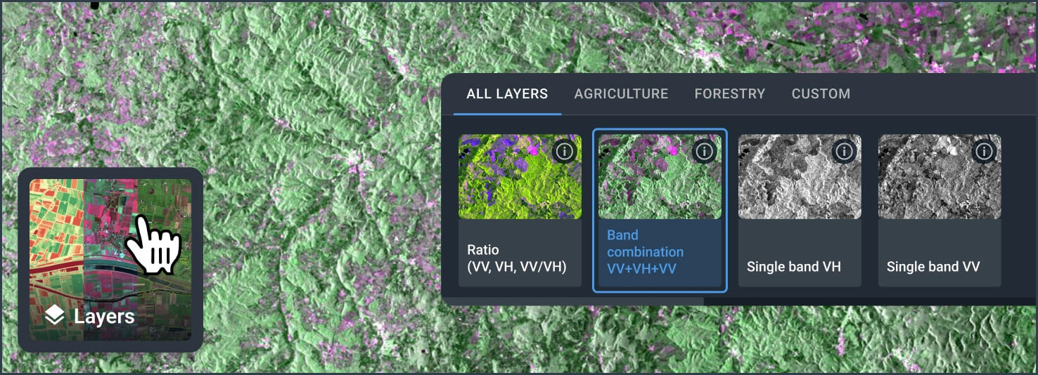 інтерфейс вибору шарів у LandViewer