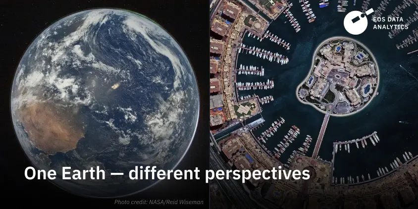 Artemis II image of Earth vs. high-resolution image of the Pearl-Qatar, Doha