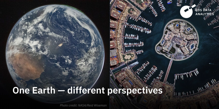 Artemis II image of Earth vs. high-resolution image of the Pearl-Qatar, Doha