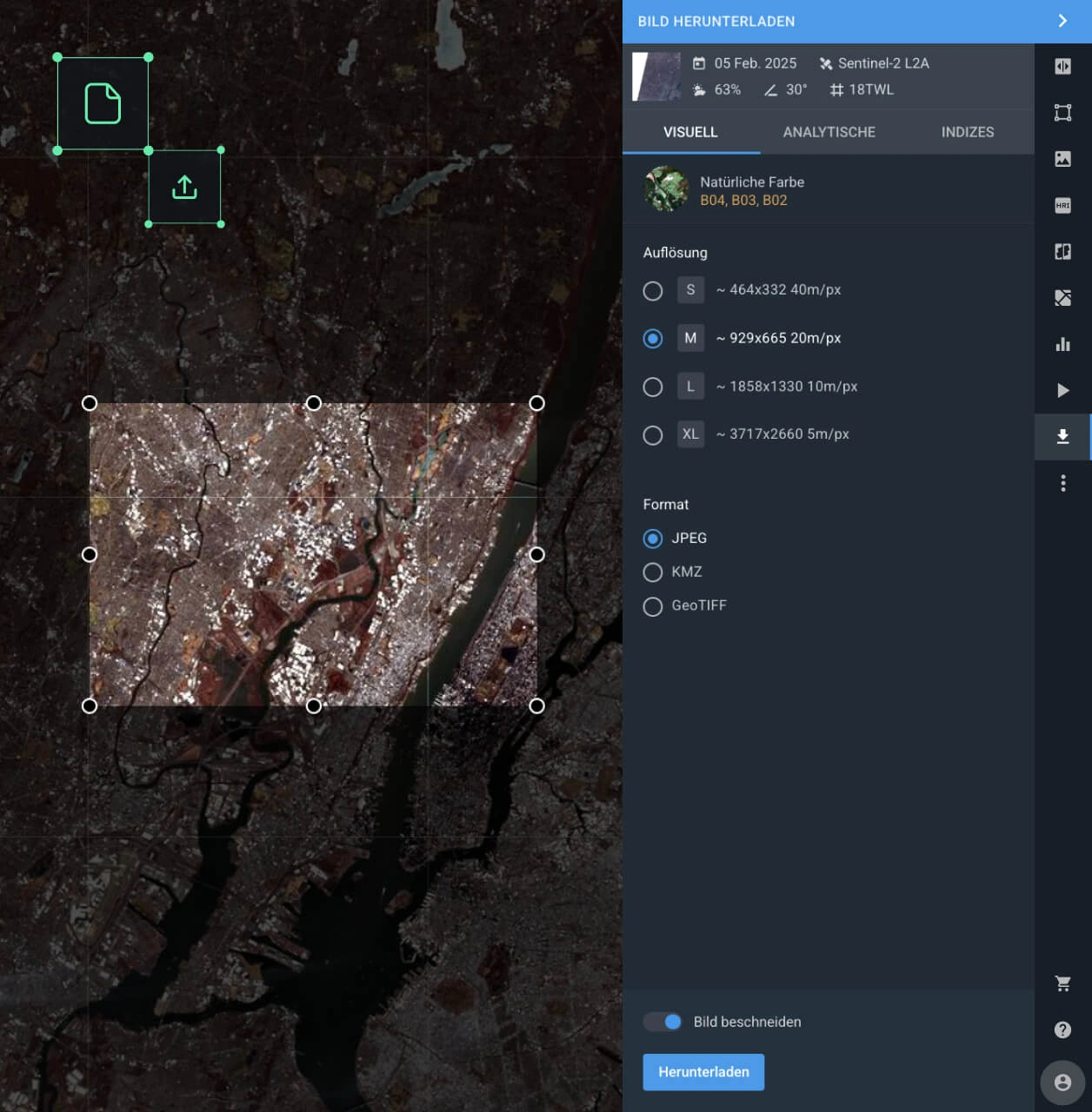download Live-Satellitenbilder im GeoTIFF-, KMZ- oder JPEG-Format