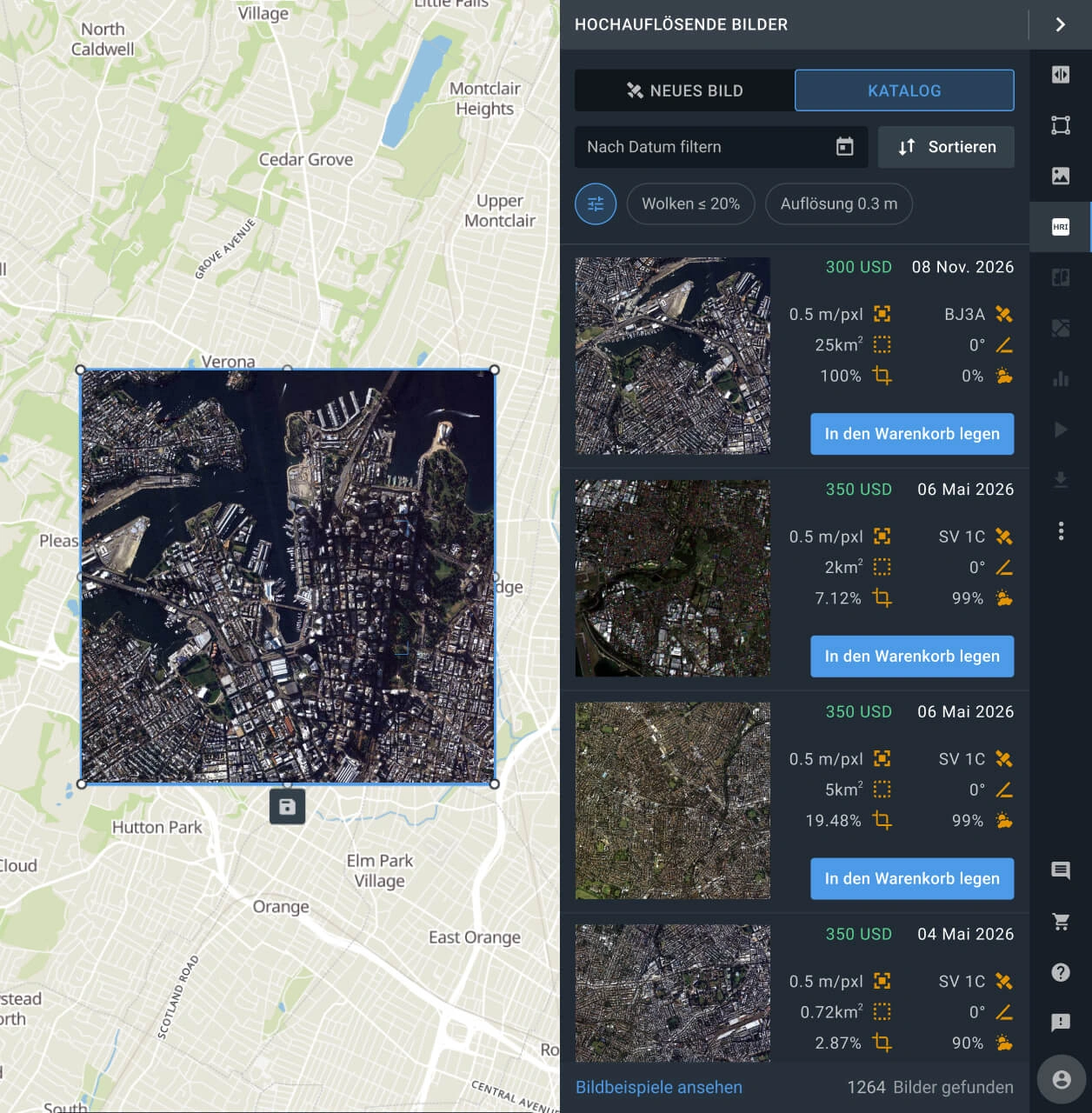 Katalog hochauflösender Bilder in LandViewer