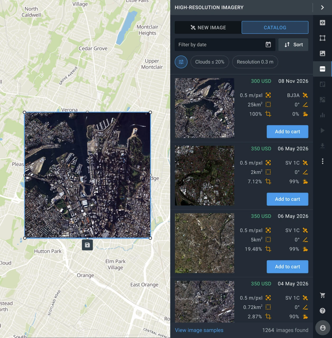 catalog of hi-res imagery in LandViewer
