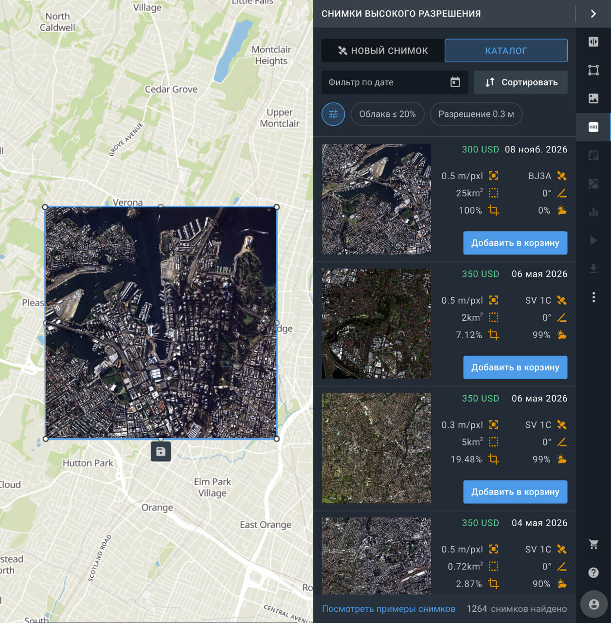онлайн каталог спутниковых снимков высокого разрешения в LandViewer