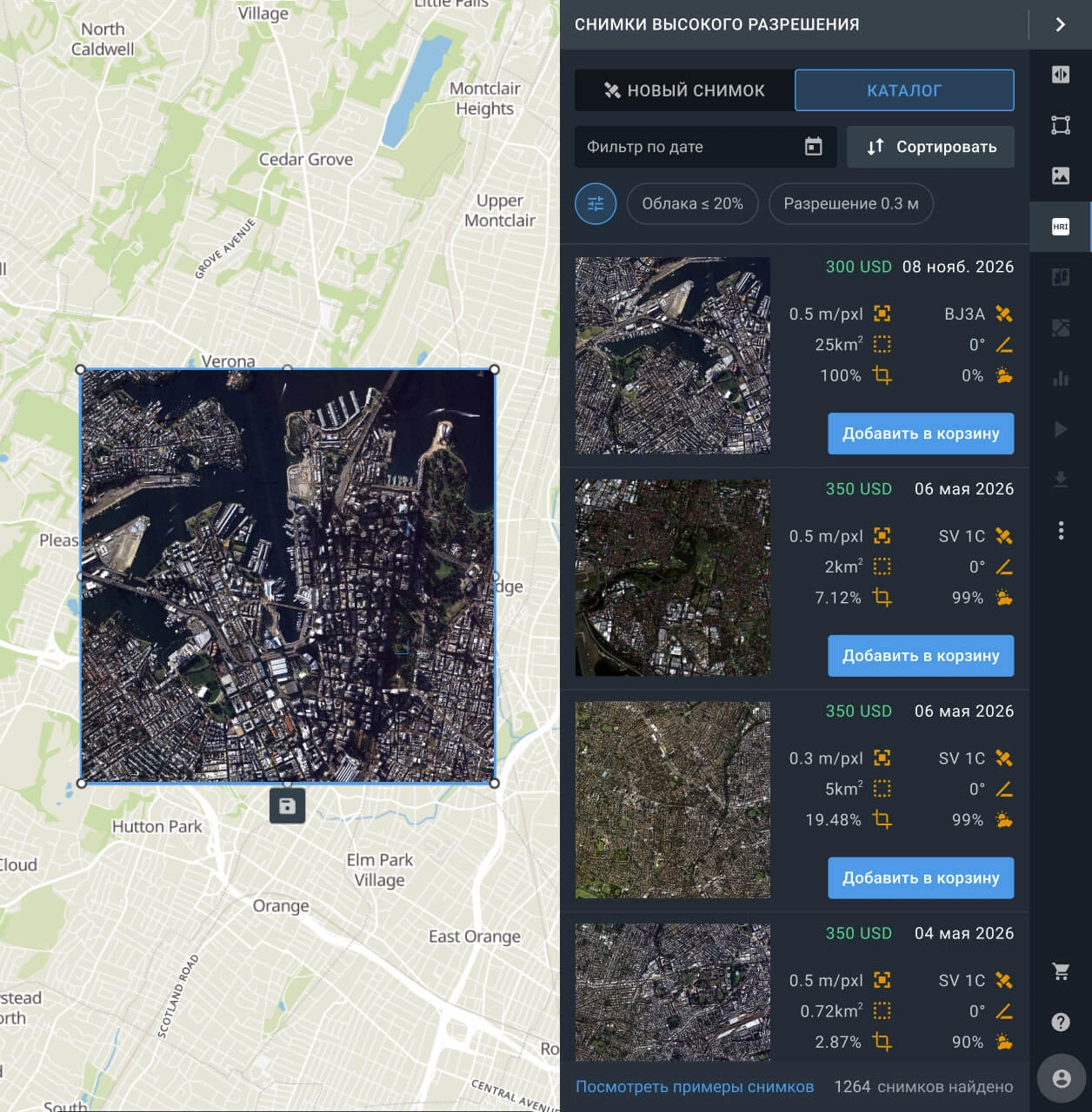онлайн каталог спутниковых снимков высокого разрешения в LandViewer