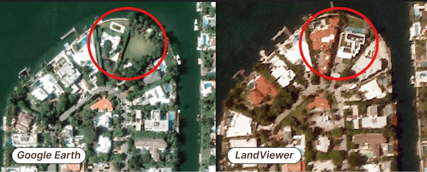 images of Miami Beach in Google Earth and LandViewer