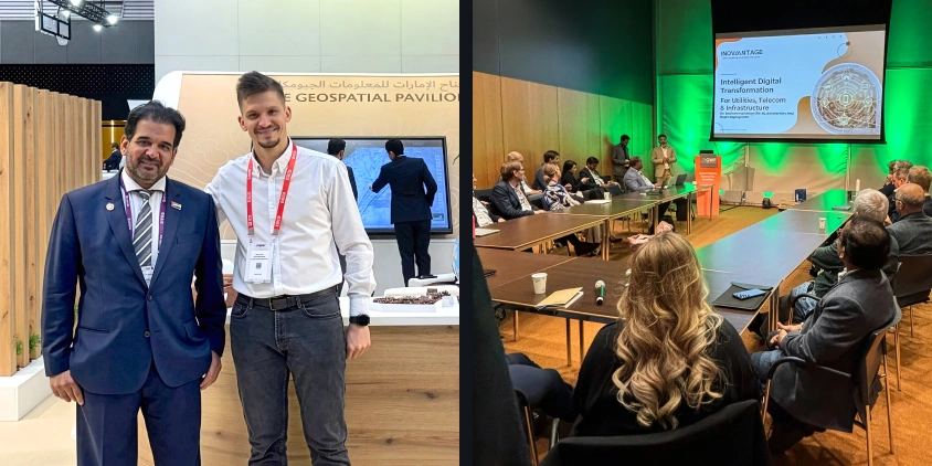 Dmytro Svyrydenko in the UAE Geospatial Pavilion and the Utilities & Networks seminar