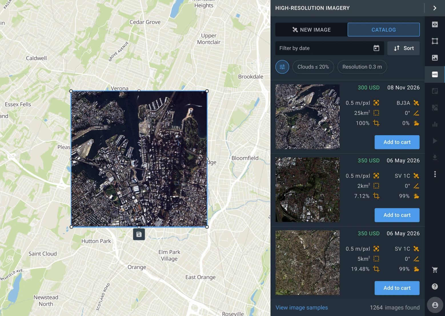 how to purchase high-resolution satellite imagery: choosing low-cloud scenes for your AOI from an extensive archive
