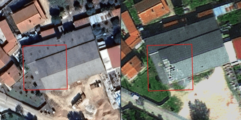high-resolution image capturing storm damage to an industrial building