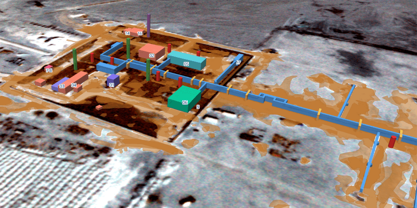 PAD site with yellow pipeline joint markers added