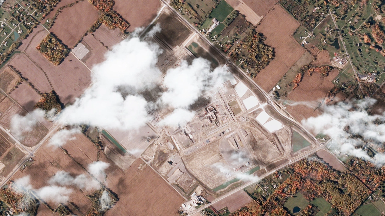 partially cloudy high-resolution optical view of the Intel Ohio One site available for purchase on LandViewer