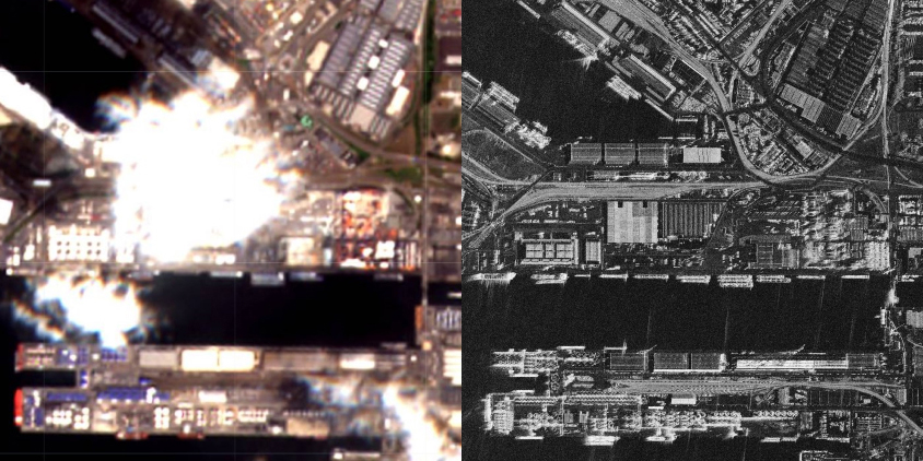 port of Antwerp optical photo vs radar SAR image