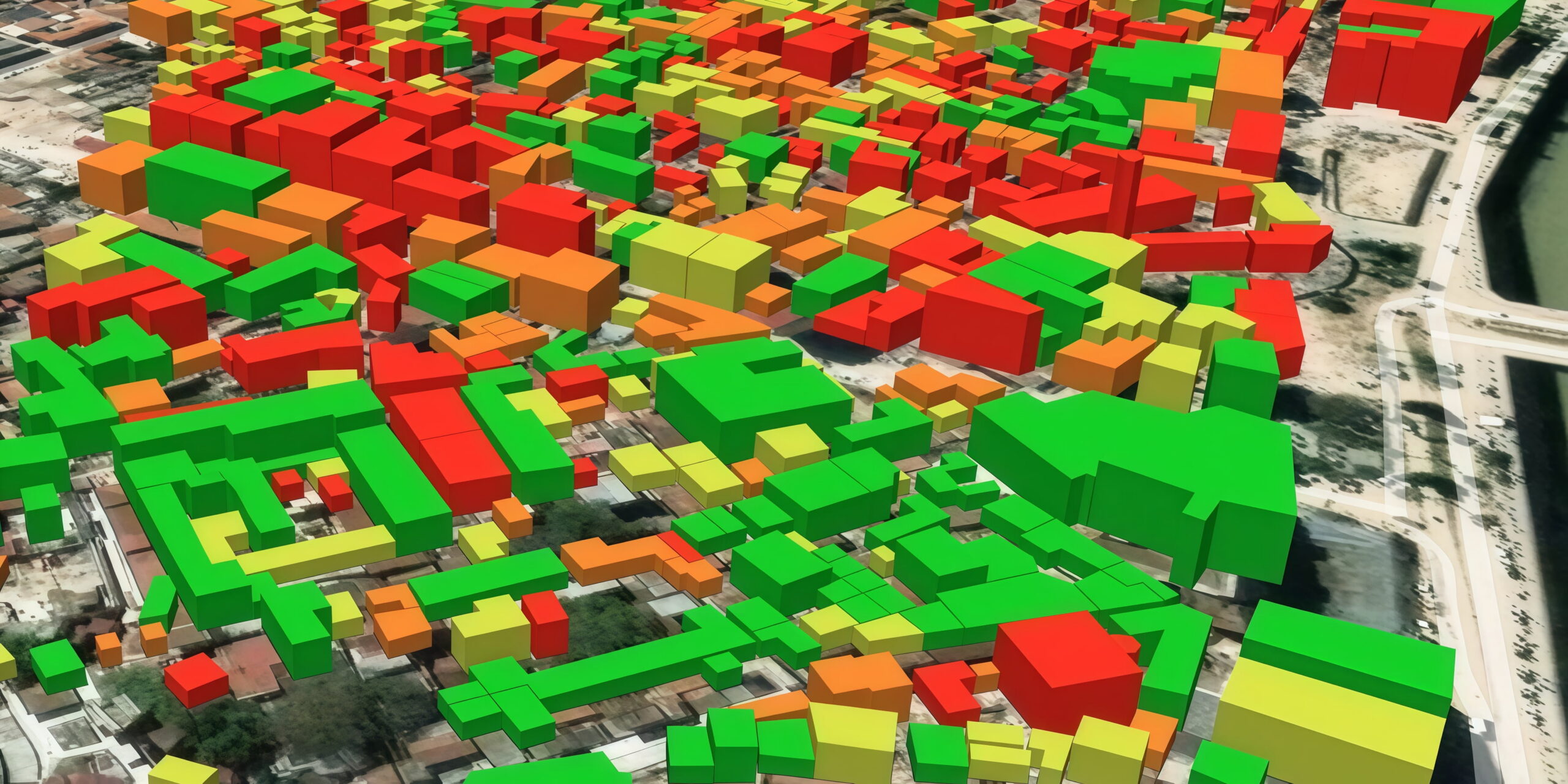 post-earthquake digital surface model (DSM) example with color-coded damage levels