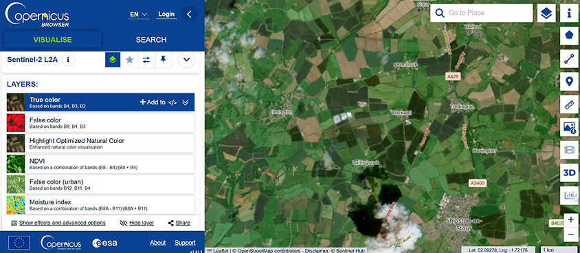 imagery in the Copernicus Data Space Ecosystem interface
