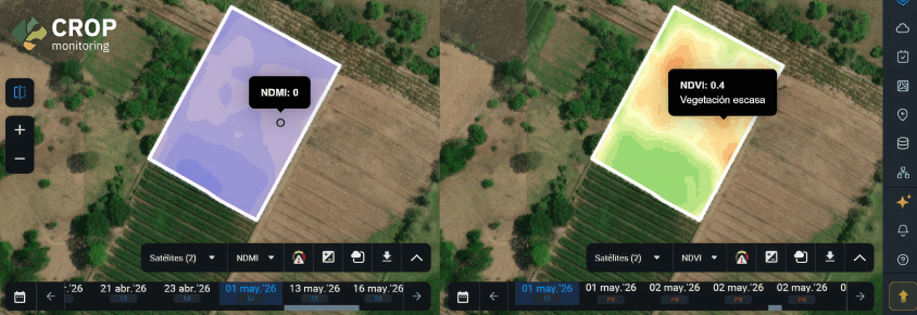 capturas do Crop Monitoring mostrando problemas em um talhão