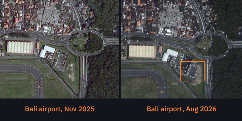 baseline BlackSky Gen-2 imagery of Bali Airport compared with up-to-date BlackSky Gen-3 tasking imagery