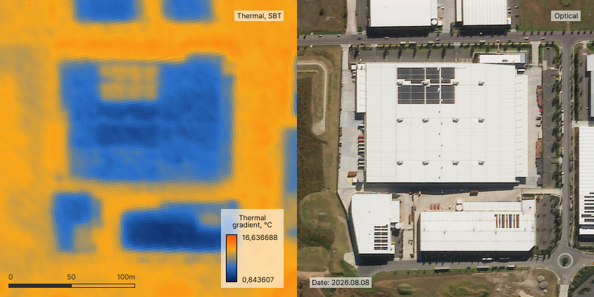 thermal satellite imagery analysis shows thermal pattern of photovoltaic panels at night